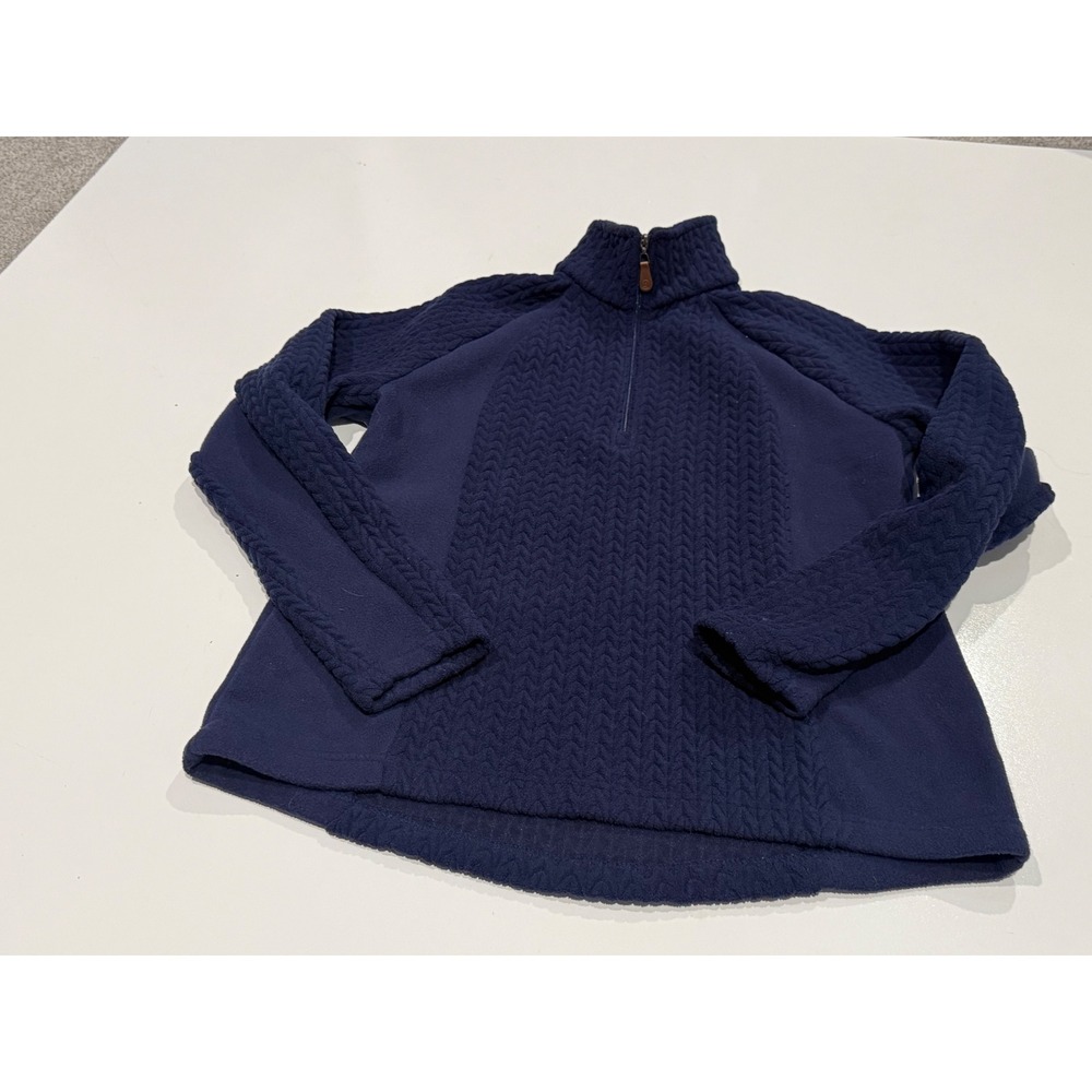 Lands End Navy Blue Quilted Fleece Quarter Zip Pullover Sweater Petite Medium